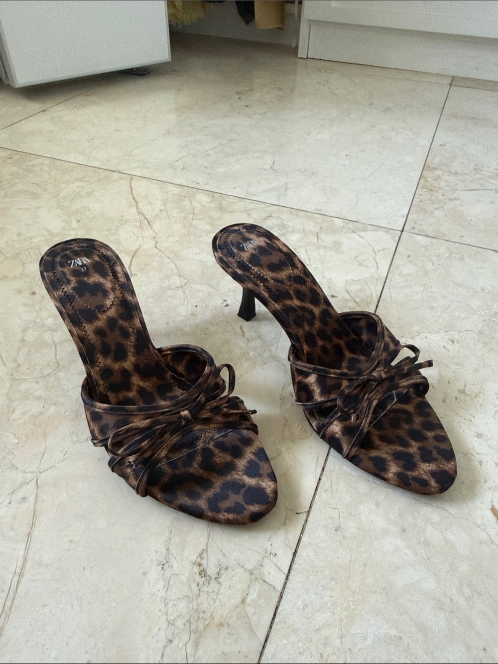 Zara Leopard-Print Strappy Mule Heels - Brown & Black